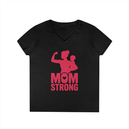 TEEZOCA strong mom silhouette empowerment V-Neck T-Shirt Strong Mom Silhouette Empowerment Graphic V-Neck T-Shirt | TEEZOCA 
