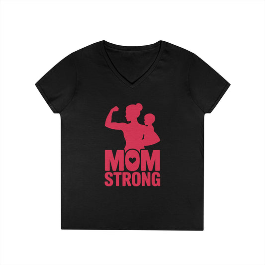 TEEZOCA strong mom silhouette empowerment V-Neck T-Shirt Strong Mom Silhouette Empowerment Graphic V-Neck T-Shirt | TEEZOCA 