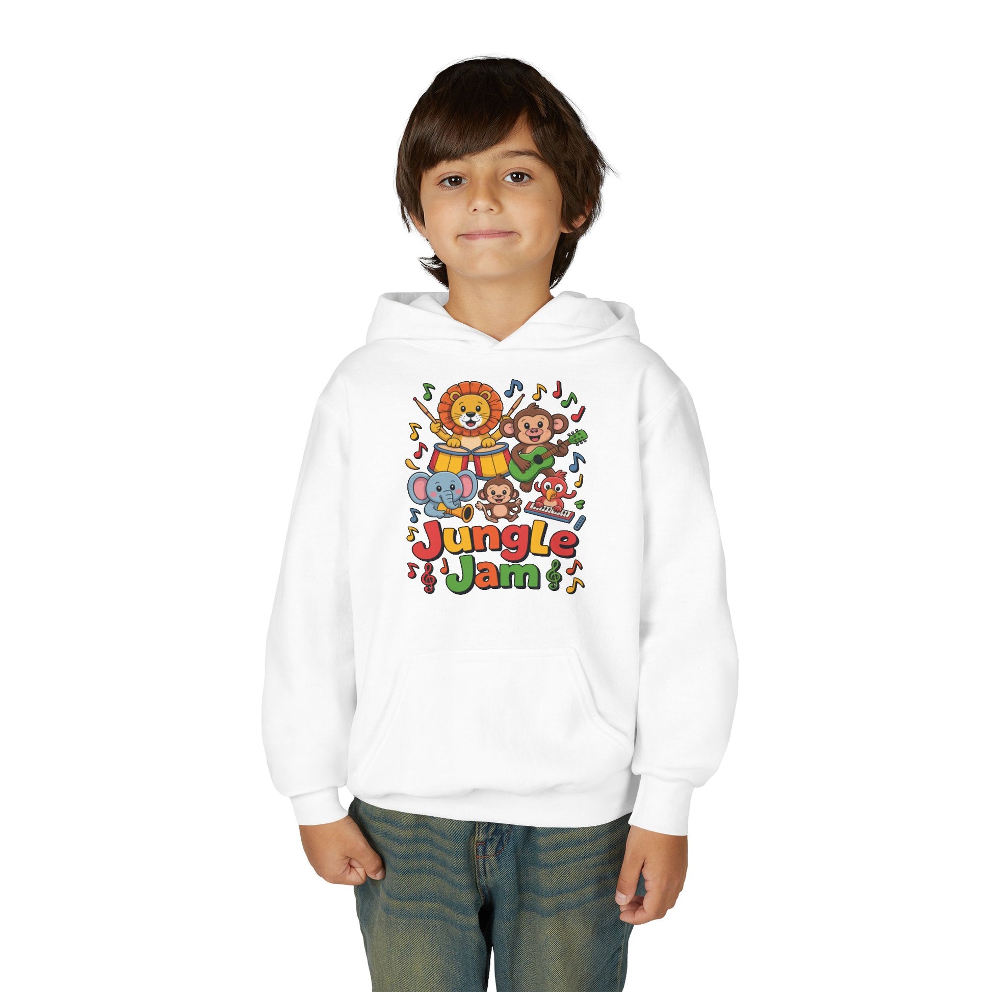 Youth Jungle Jam Hoodie — Cute Musical Animal Kids Sweatshirt TEEZOCA