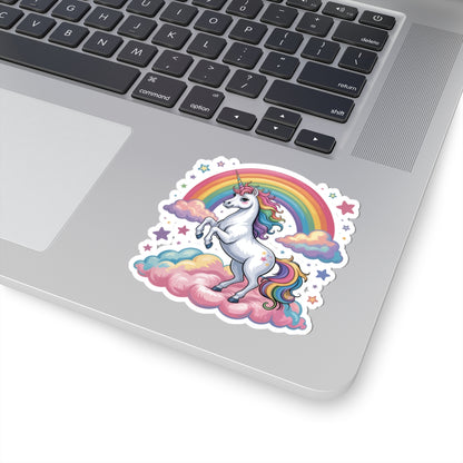 Laptop with a colorful unicorn sticker on the palm rest area. TEEZOCA