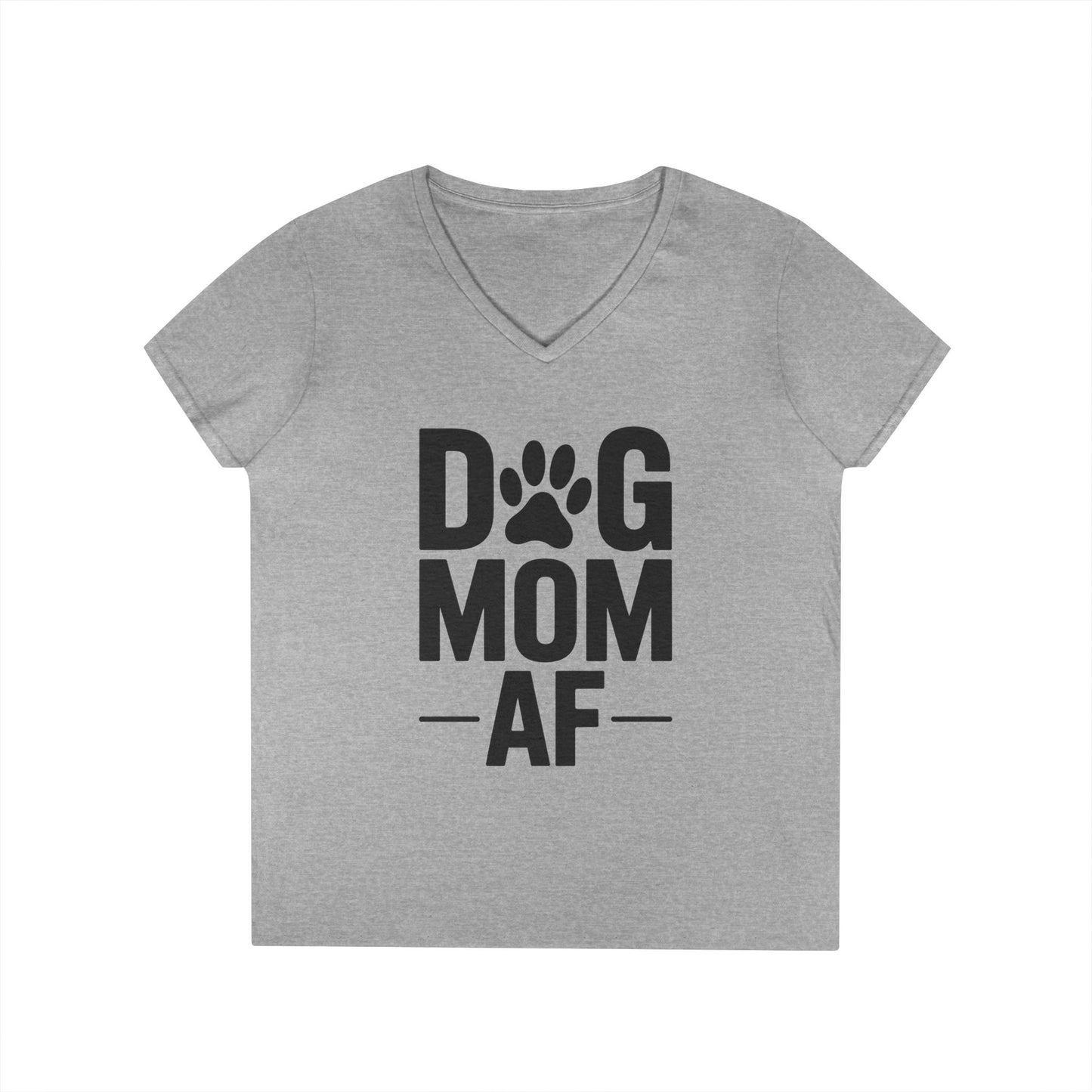 Dog Mom AF Bold Paw Graphic V-Neck T-Shirt for Women | TEEZOCA 