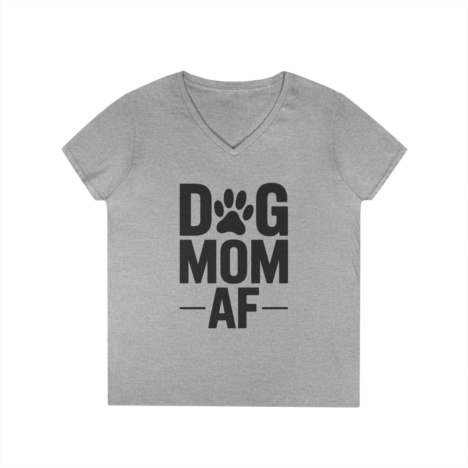 Dog Mom AF Bold Paw Graphic V-Neck T-Shirt for Women | TEEZOCA 