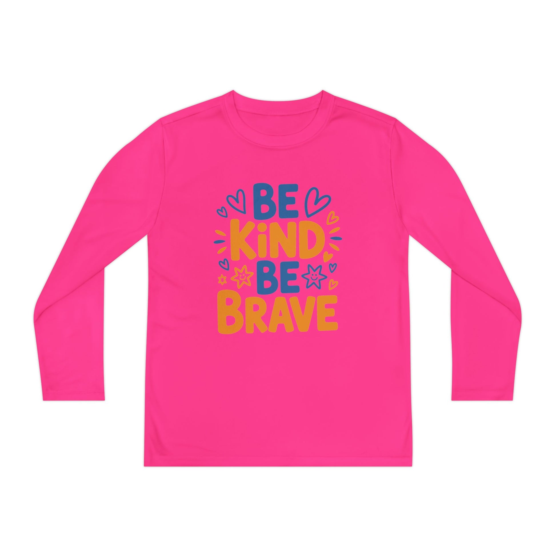Be Kind Be Brave Youth Long Sleeve Tee — Positive Kids’ Motivational Shirt TEEZOCA
