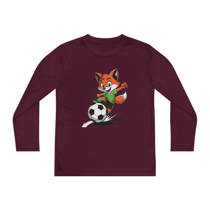 Youth Soccer Fox Long Sleeve Tee – Cute Fox Kicking Soccer Ball TEEZOCA