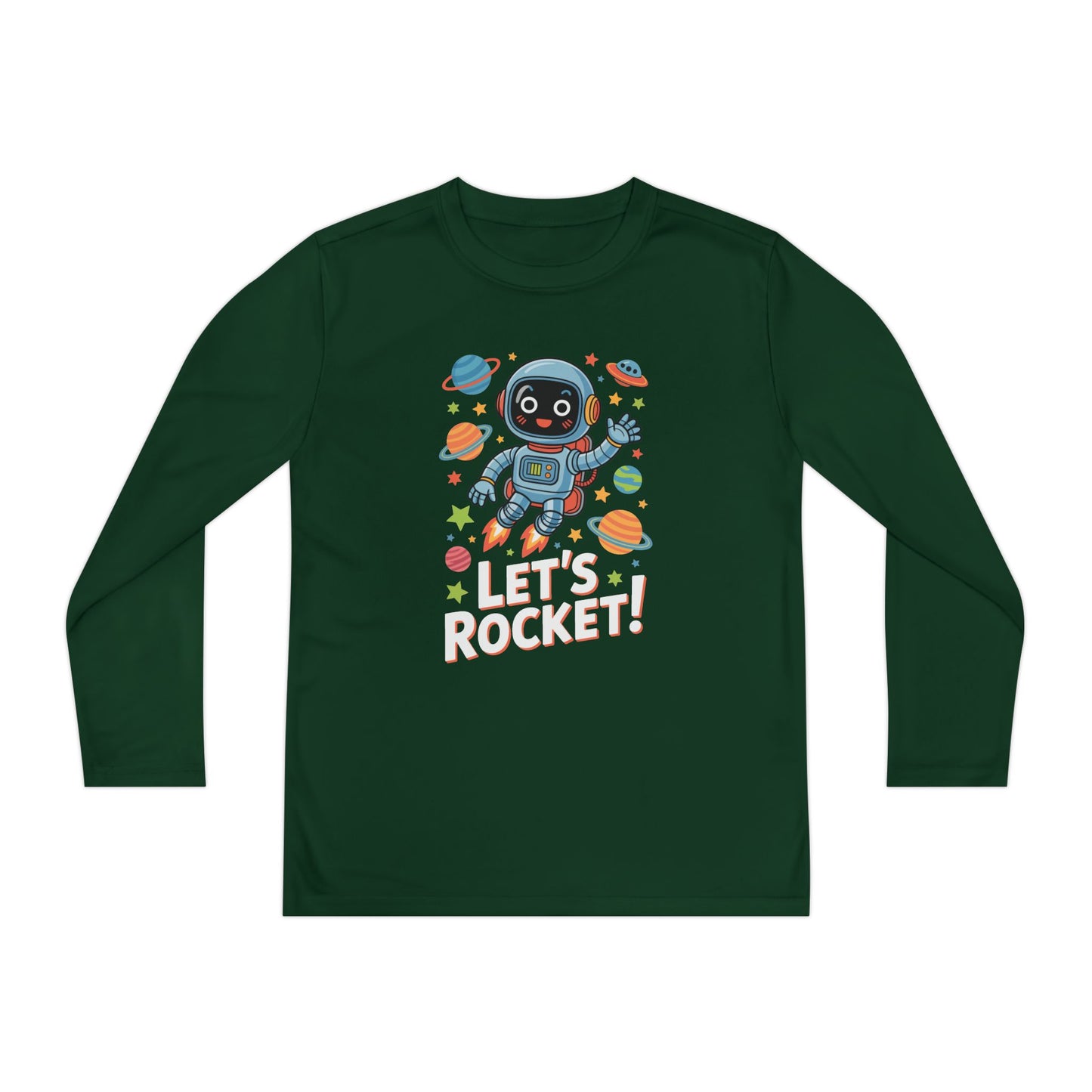 Kids Long Sleeve Tee - 'Let's Rocket!' Space Astronaut Graphic TEEZOCA