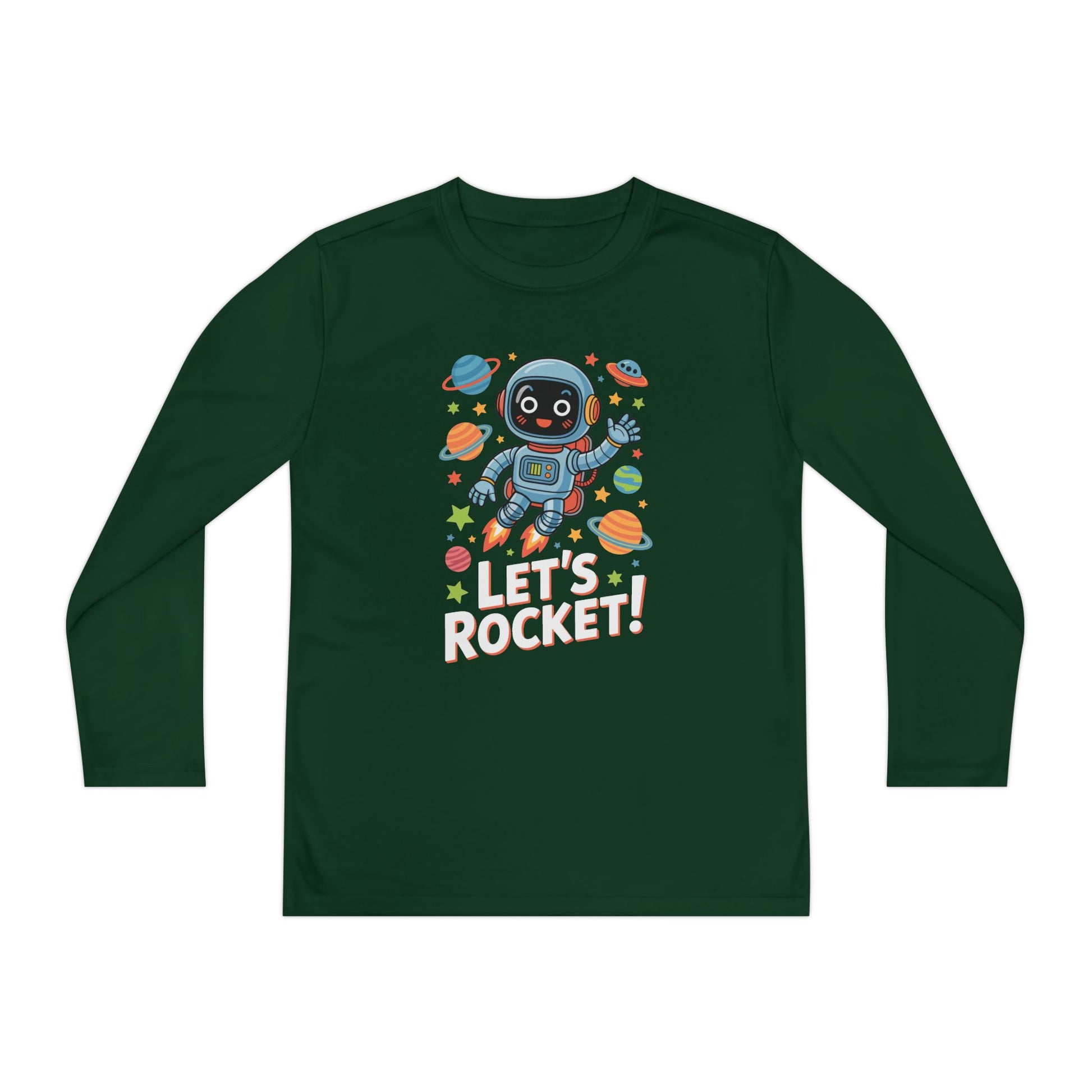 Kids Long Sleeve Tee - 'Let's Rocket!' Space Astronaut Graphic TEEZOCA