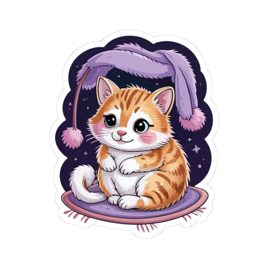 TEEZOCA cute sleeping cat sticker with cozy night hat and soft cushion