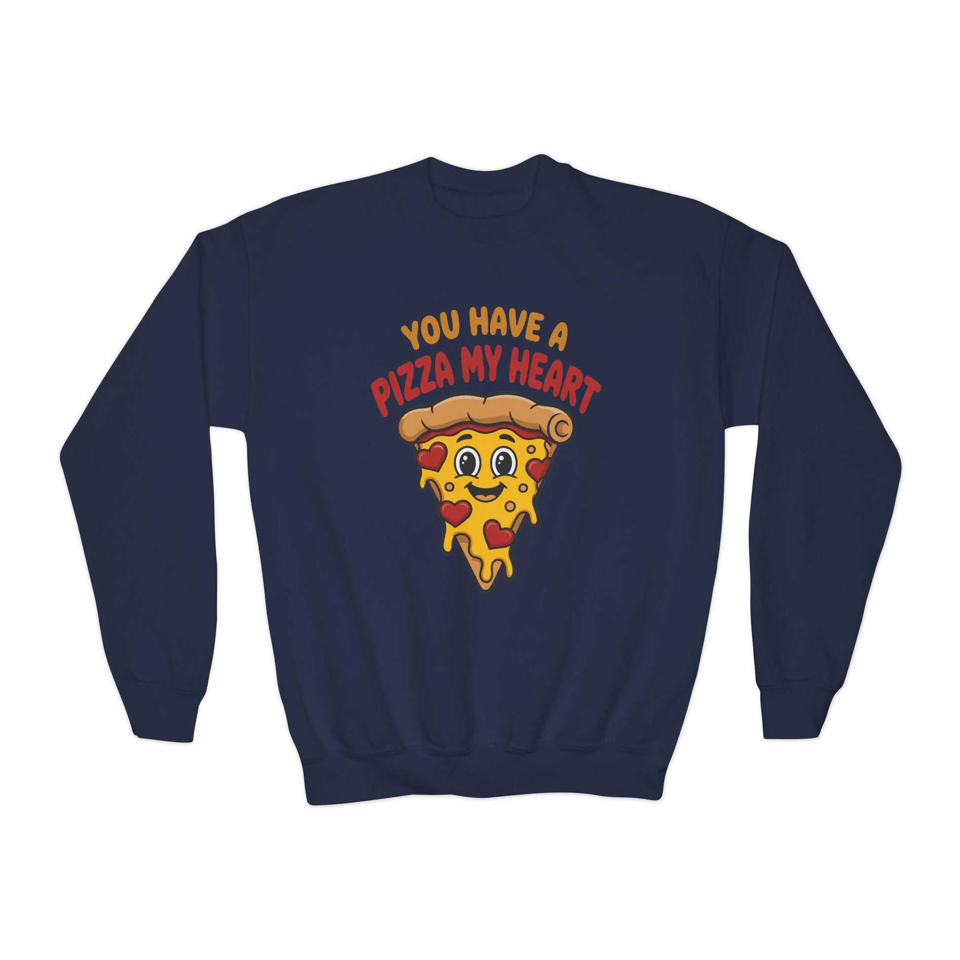 Youth Crewneck Sweatshirt - "You Have a Pizza My Heart" Cute Cartoon Pizza Graphic, Kids Valentine Crewneck TEEZOCA