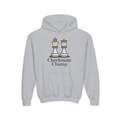 Youth Hoodie — "Checkmate Champ" Chess King & Queen Kids Pullover TEEZOCA