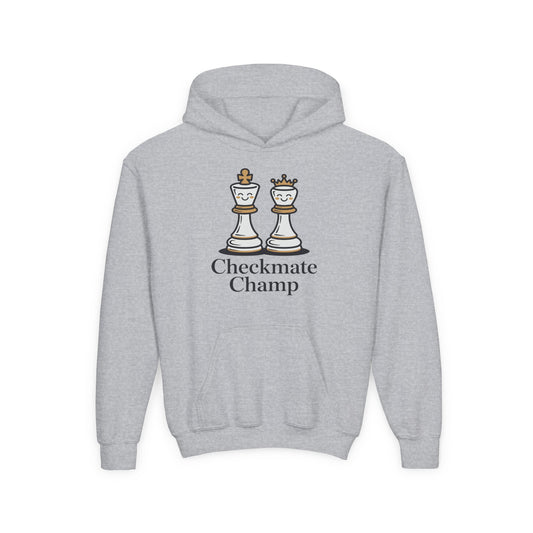 Youth Hoodie — "Checkmate Champ" Chess King & Queen Kids Pullover TEEZOCA