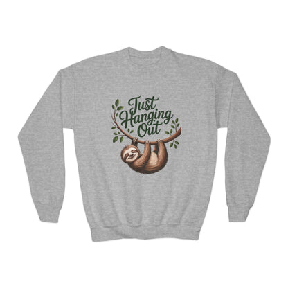 Youth Crewneck Sweatshirt — "Just Hanging Out" Sloth Graphic TEEZOCA