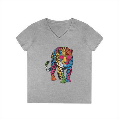 Colorful Leopard Confidence Graphic V-Neck T-Shirt for Bold Women | TEEZOCA 