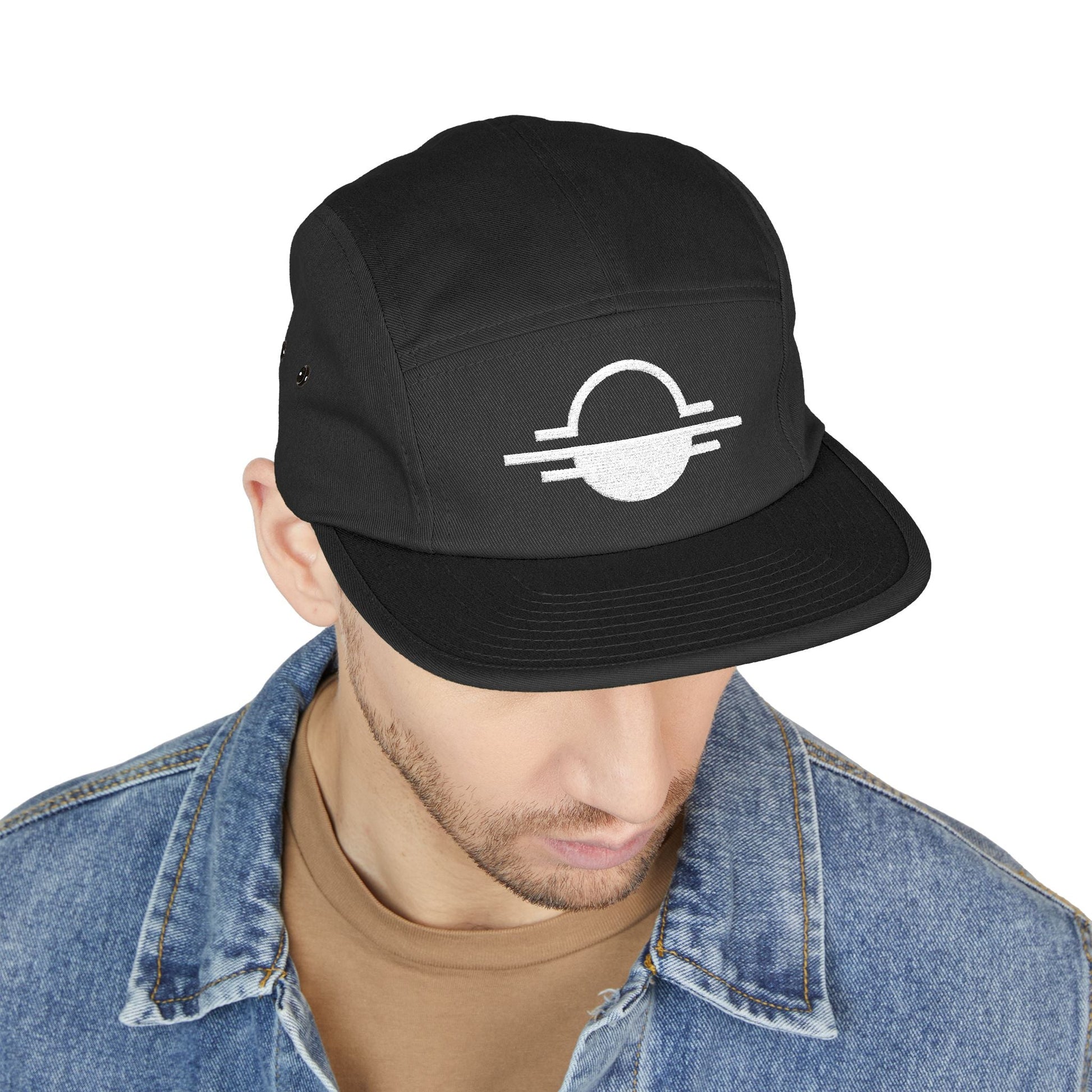 Minimal Sunrise Line Art Embroidery 5-Panel Cap TEEZOCA