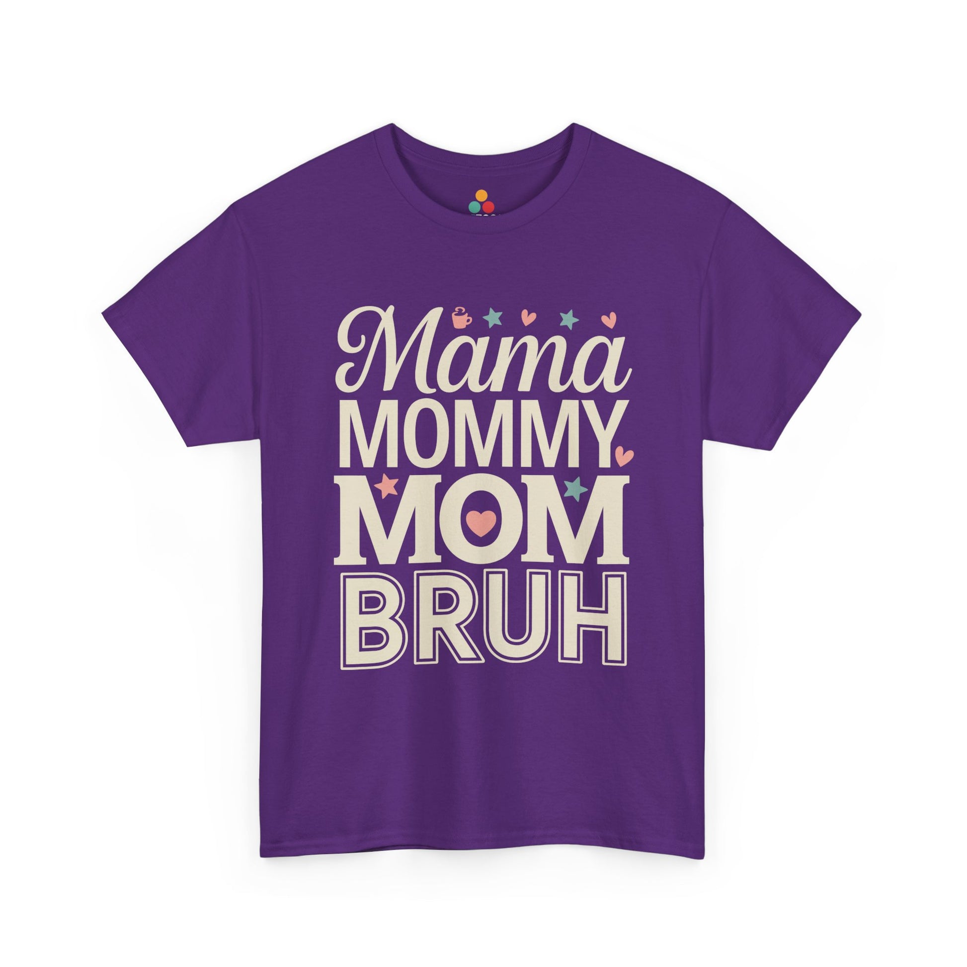 TEEZOCA purple “Mama Mommy Mom Bruh” cute mom life graphic tee shown flat.