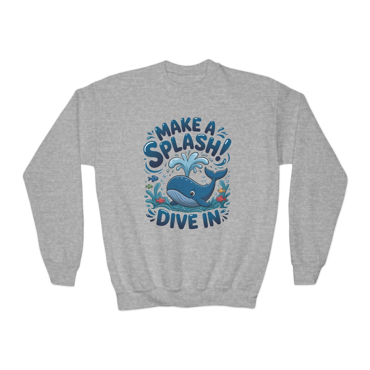 Youth Crewneck Sweatshirt - "Make a Splash! Dive In" Whale Graphic TEEZOCA