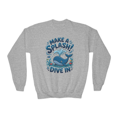 Youth Crewneck Sweatshirt - "Make a Splash! Dive In" Whale Graphic TEEZOCA