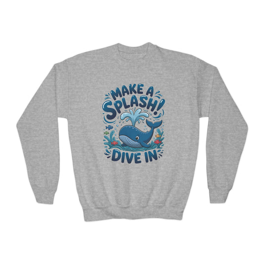 Youth Crewneck Sweatshirt - "Make a Splash! Dive In" Whale Graphic TEEZOCA
