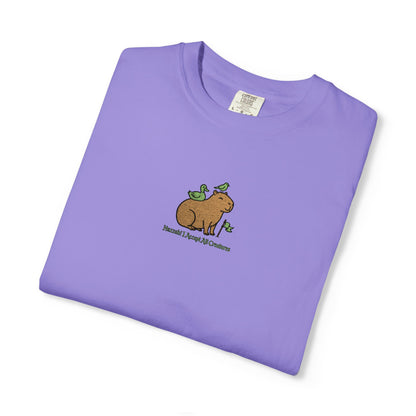 Comfort Colors® Huzzah! I Accept All Creatures Capybara Embroidered T-Shirt | TEEZOCA 