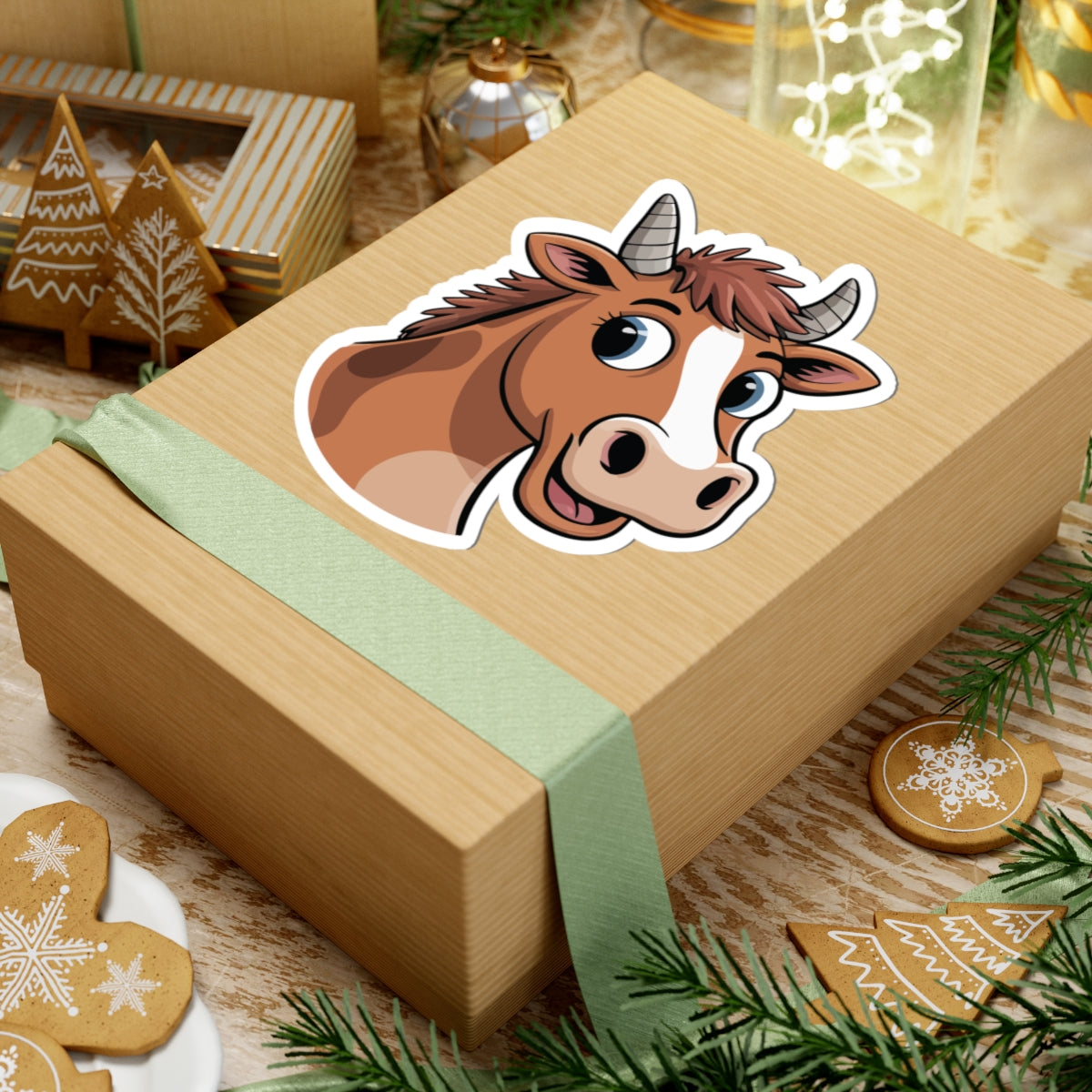 TEEZOCA smiling cow head sticker cute animal art