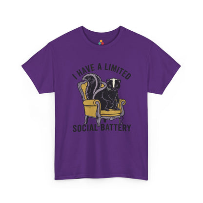 Skunk Social Battery Graphic T-Shirt - "I Have a Limited Social Battery" Funny Introvert Tee | TEEZOCA 