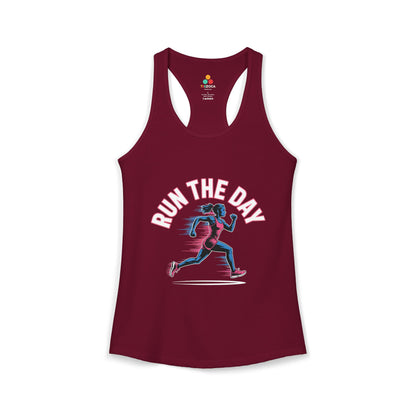 TEEZOCA women’s tank top featuring a powerful female runner illustration and active lifestyle design