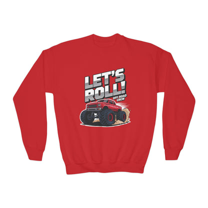 Youth Crewneck Sweatshirt - "Let's Roll" Monster Truck Graphic TEEZOCA