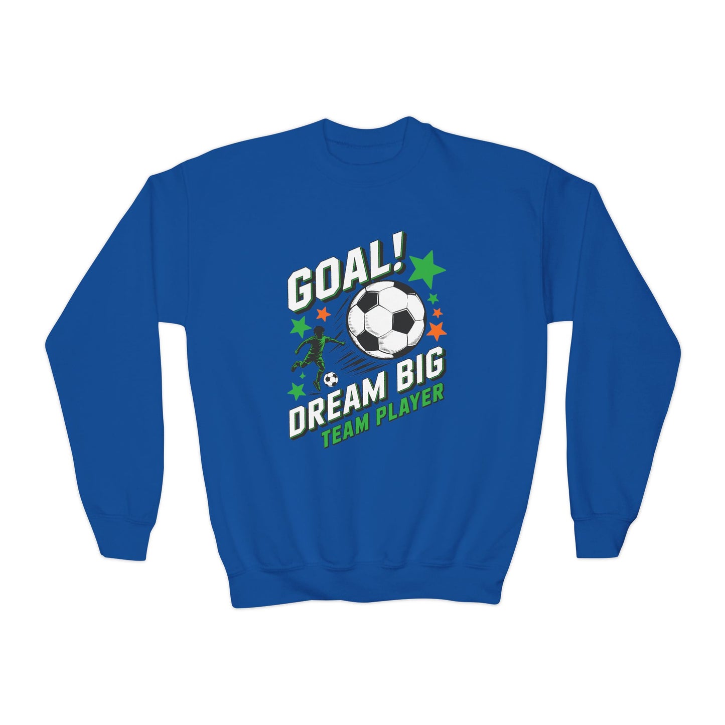 Youth Soccer Crewneck Sweatshirt — "Goal! Dream Big Team Player" TEEZOCA
