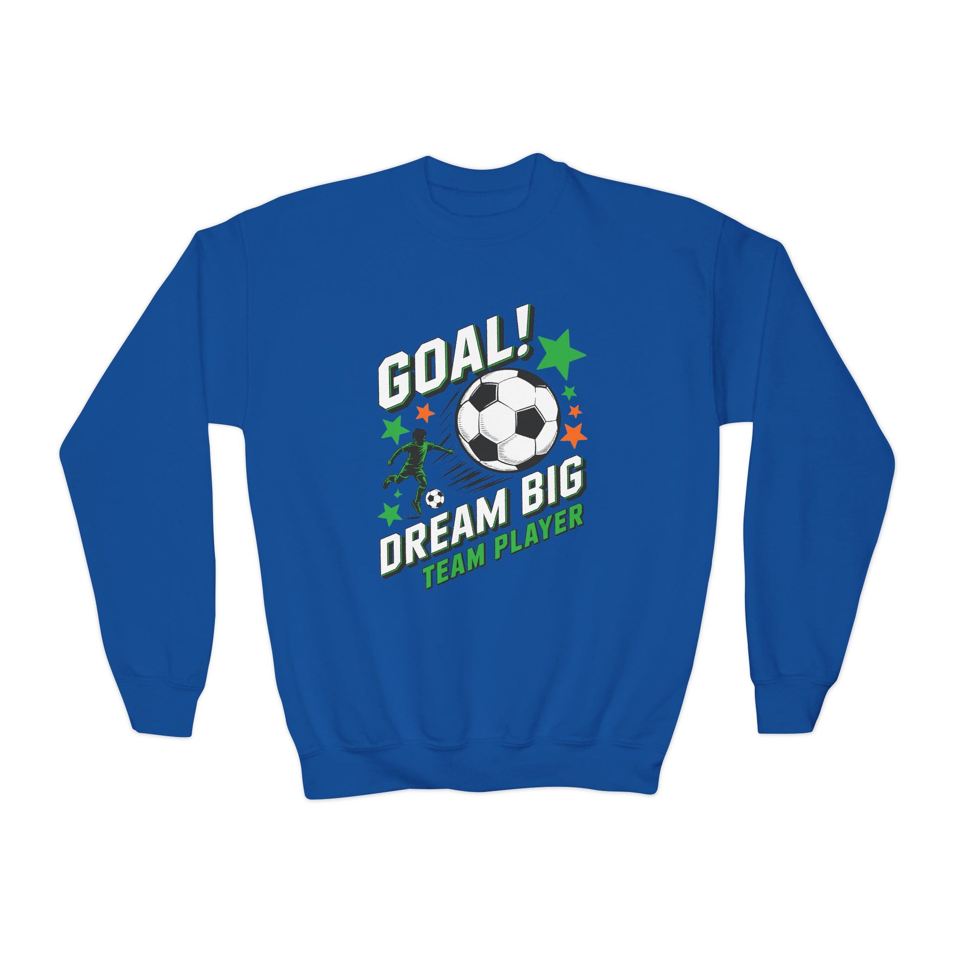 Youth Soccer Crewneck Sweatshirt — "Goal! Dream Big Team Player" TEEZOCA
