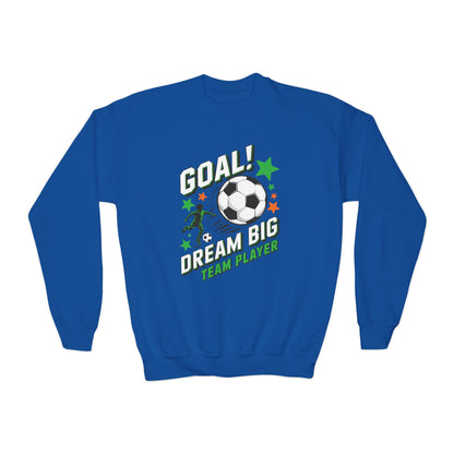 Youth Soccer Crewneck Sweatshirt — "Goal! Dream Big Team Player" TEEZOCA