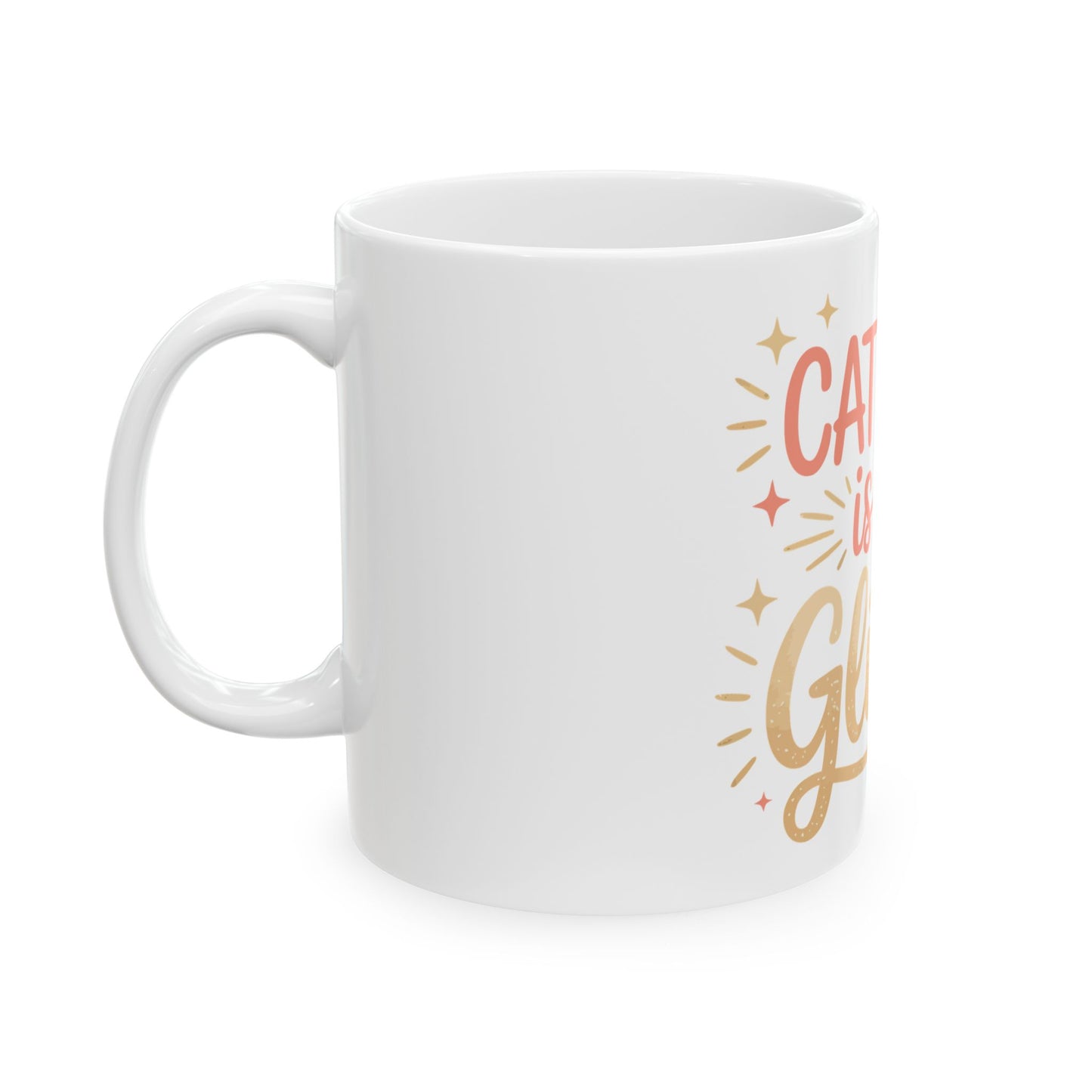 TEEZOCA funny cat mug with Cat Hair Is My Glitter text and playful accents