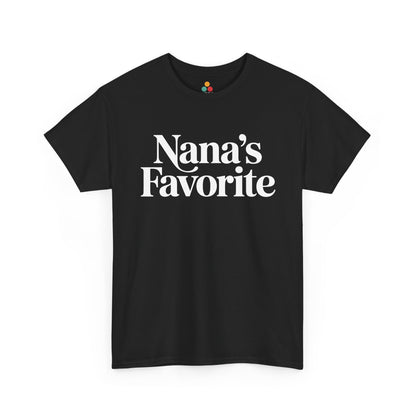  Black t‑shirt with large white “Nana’s Favorite” text centered on the front, flat view.​