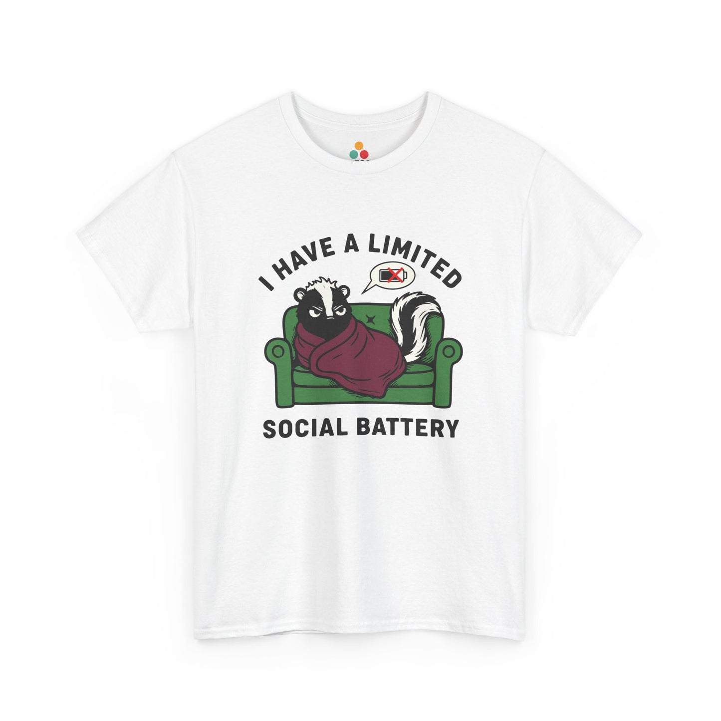 Skunk Social Battery Graphic T-Shirt - "I Have a Limited Social Battery" Funny Introvert Tee | TEEZOCA 
