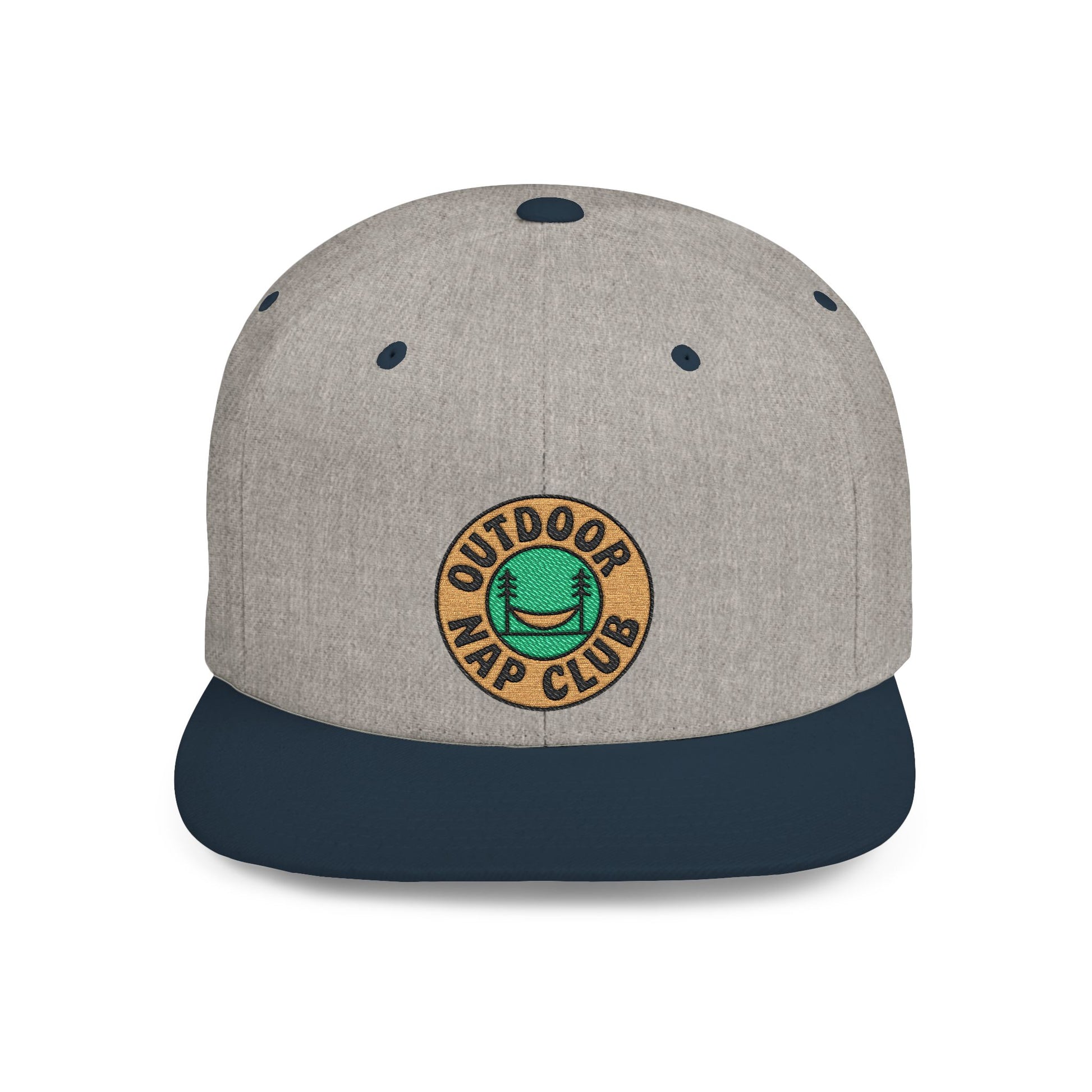 Gray cap with navy brim and 'Outdoor Nap Club' logo on a white background