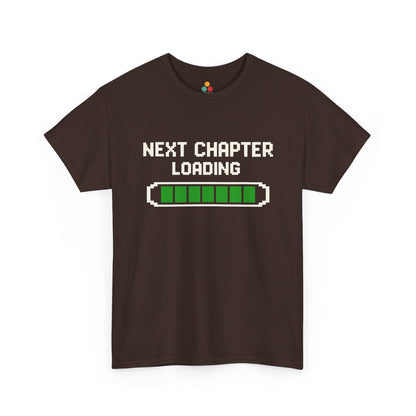 Brown TEEZOCA t‑shirt featuring the “NEXT CHAPTER LOADING” design displayed flat.