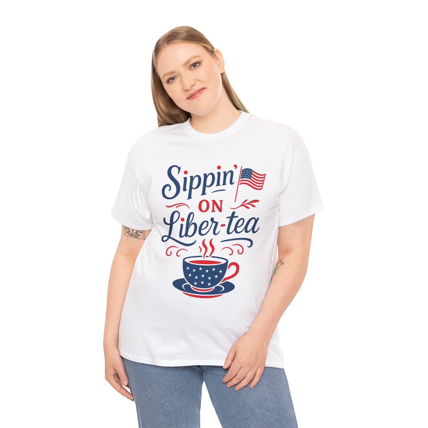 Sippin’ on Liber-tea T-Shirt – Patriotic 4th of July Tea Lover Shirt, USA Flag Independence Day Gift | TEEZOCA 