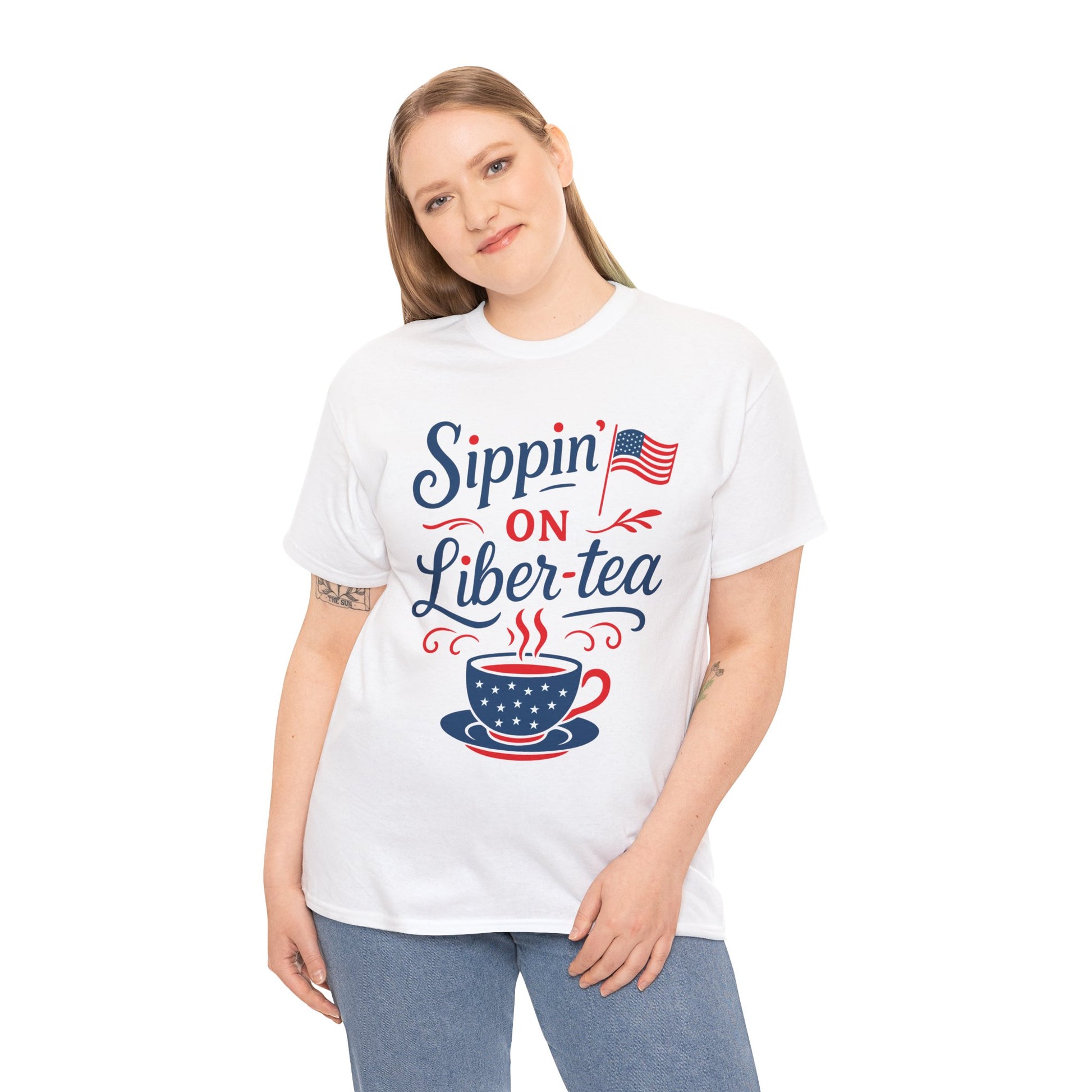 Sippin’ on Liber-tea T-Shirt – Patriotic 4th of July Tea Lover Shirt, USA Flag Independence Day Gift | TEEZOCA 
