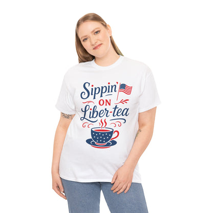 Sippin’ on Liber-tea T-Shirt – Patriotic 4th of July Tea Lover Shirt, USA Flag Independence Day Gift | TEEZOCA 
