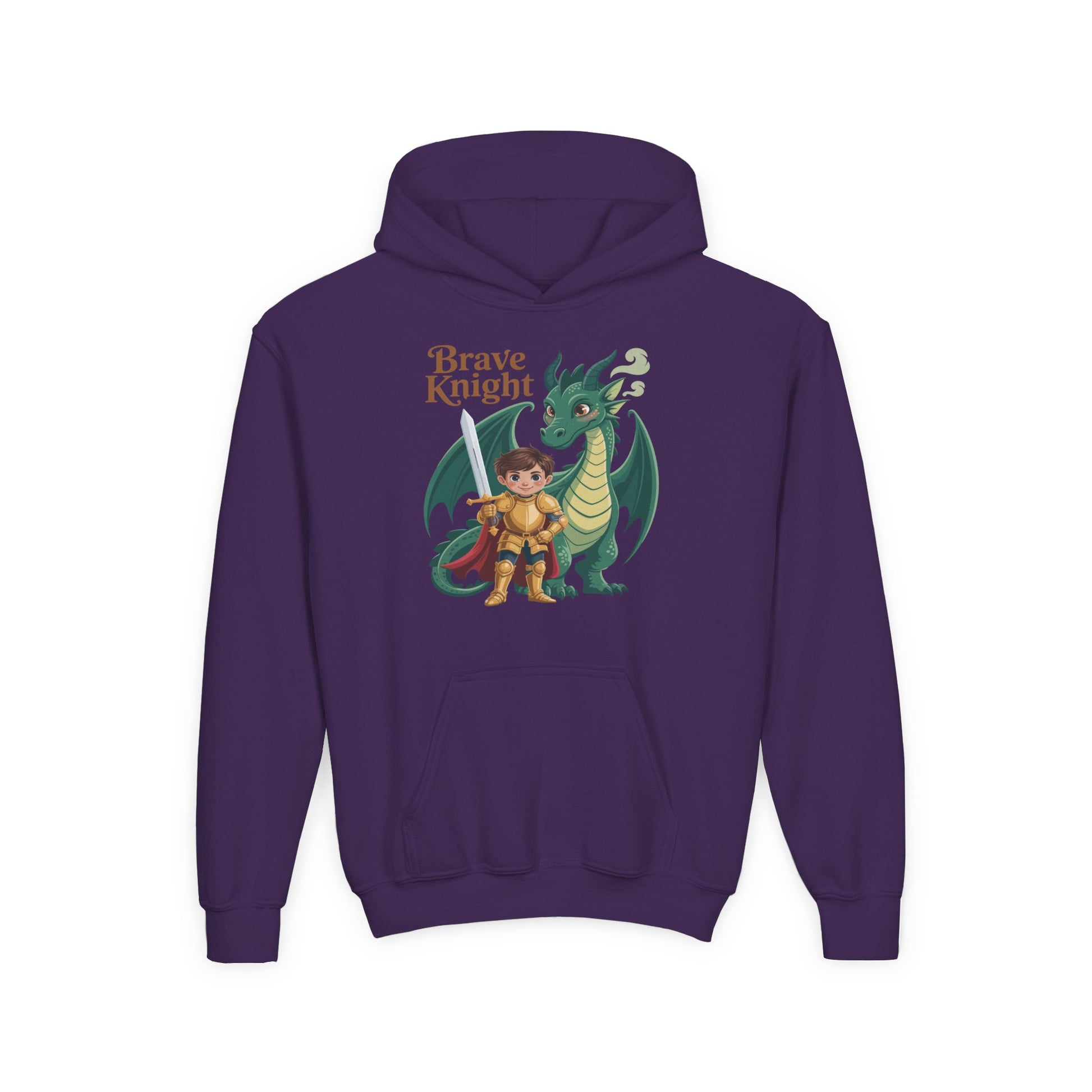 Brave Knight Youth Hoodie — Cute Dragon & Knight Graphic Sweatshirt for Kids TEEZOCA