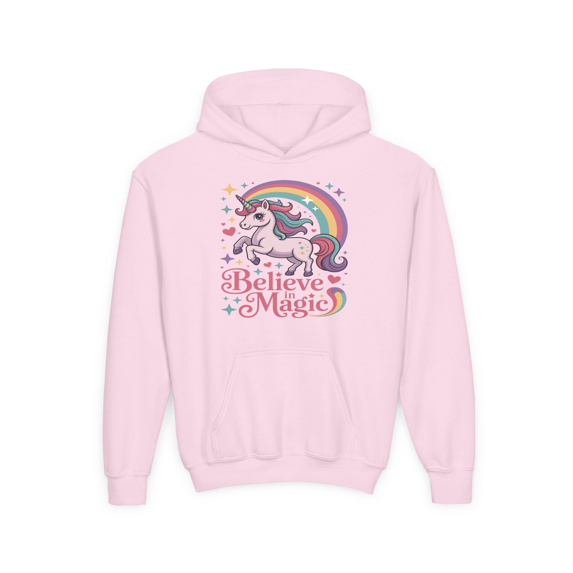 Youth Unicorn Hoodie - "Believe in Magic" Rainbow Pullover TEEZOCA