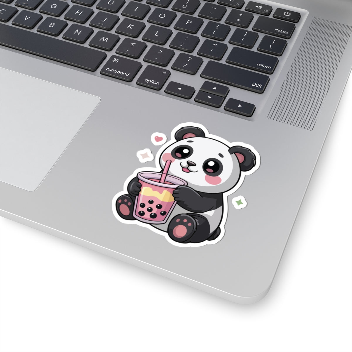 TEEZOCA panda boba sticker featuring pastel anime panda drinking milk tea
