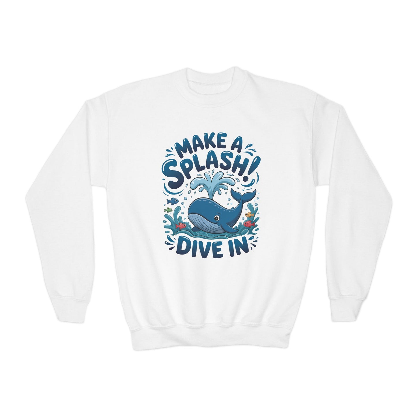 Youth Crewneck Sweatshirt - "Make a Splash! Dive In" Whale Graphic TEEZOCA