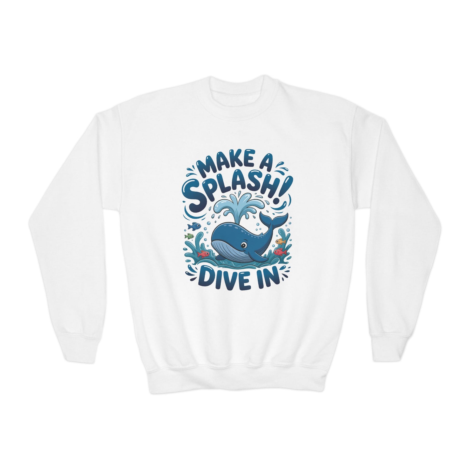 Youth Crewneck Sweatshirt - "Make a Splash! Dive In" Whale Graphic TEEZOCA