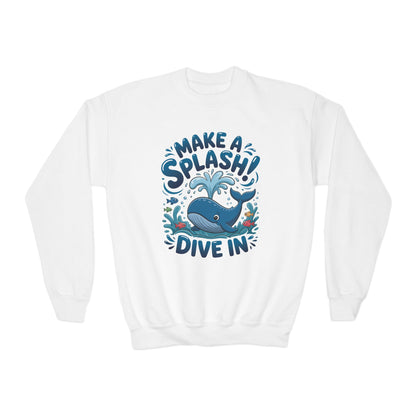 Youth Crewneck Sweatshirt - "Make a Splash! Dive In" Whale Graphic TEEZOCA