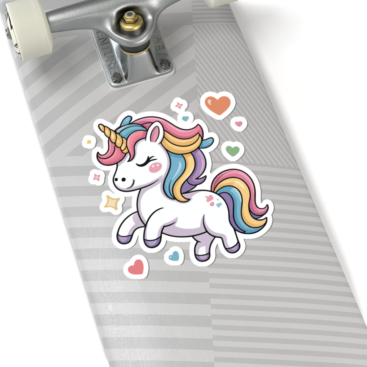 TEEZOCA cute rainbow unicorn sticker featuring kawaii pastel unicorn with magical hearts