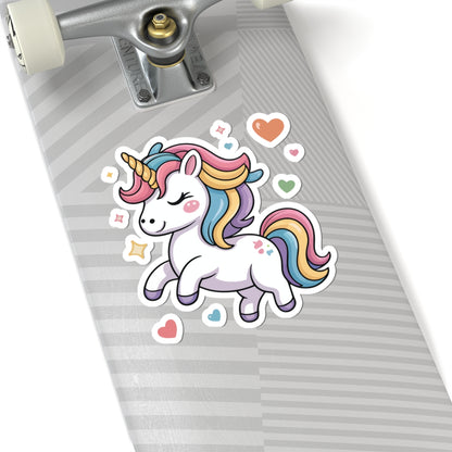 TEEZOCA cute rainbow unicorn sticker featuring kawaii pastel unicorn with magical hearts
