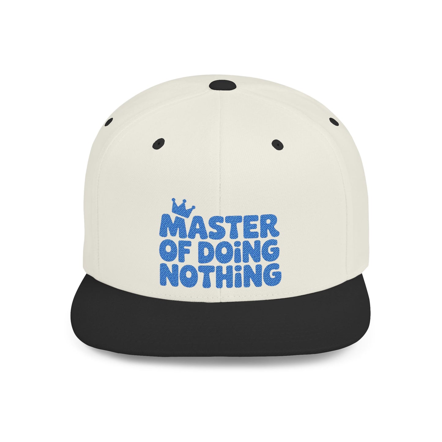 Cap with 'Master of Doing Nothing' text on a white background