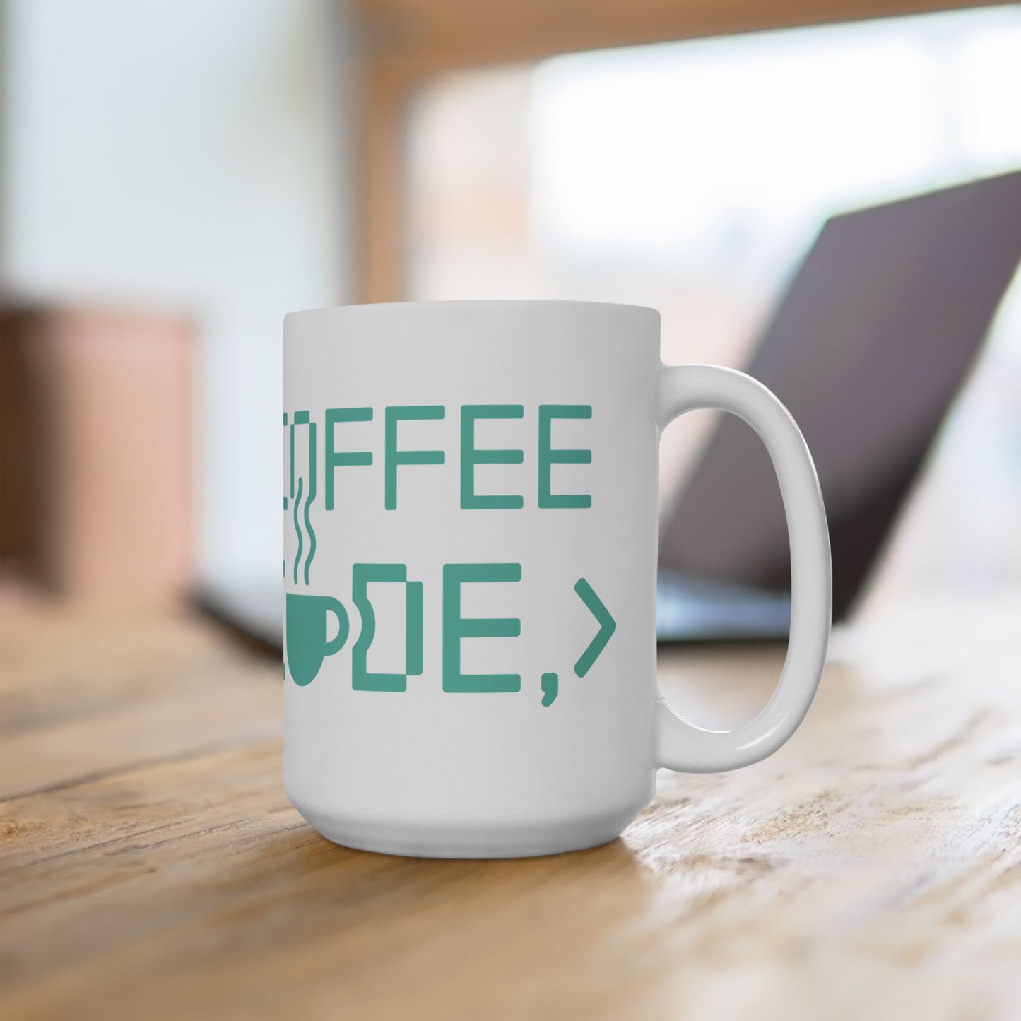 TEEZOCA statement mug with I Turn Coffee Into Code lettering and symbol
