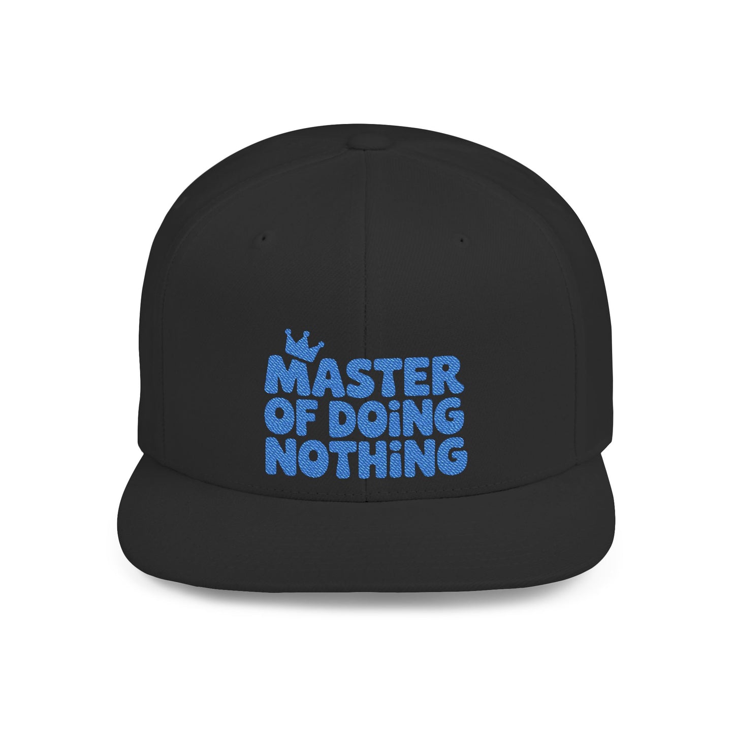 Black cap with blue text 'Master of Doing Nothing' on a white background