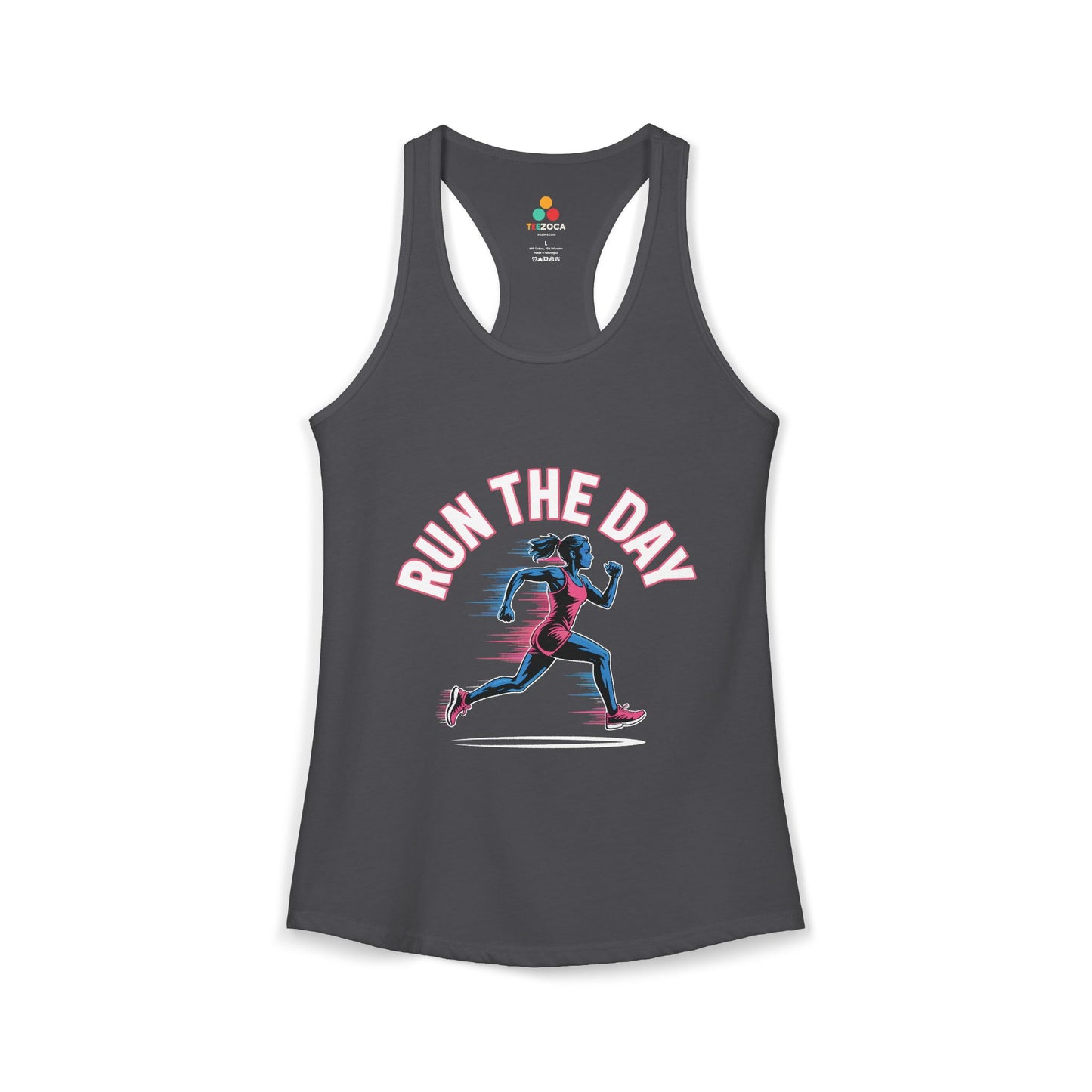 TEEZOCA women’s running tank top with motivational “Run The Day” fitness graphic