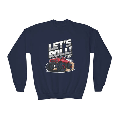 Youth Crewneck Sweatshirt - "Let's Roll" Monster Truck Graphic TEEZOCA